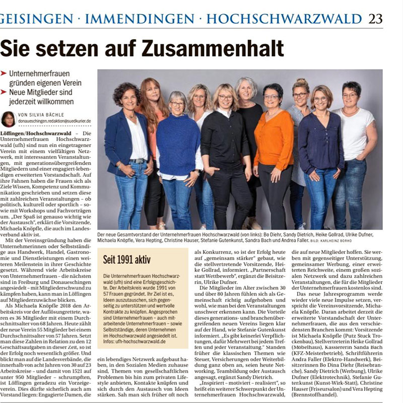 Zeitungsartikel mit Interview zum Vorstand der ufh