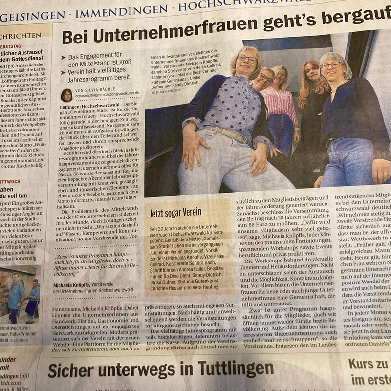 Zeitungsartikel mit Interview zum Vorstand der ufh